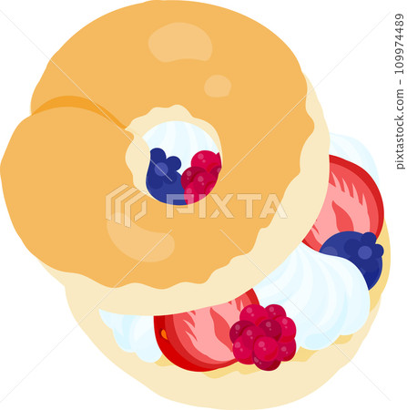 Icon of a cute and delicious bagel sandwich made with fruits and fresh cream Icon of a cute and delicious bagel sandwich made with fruits and fresh cream 109974489