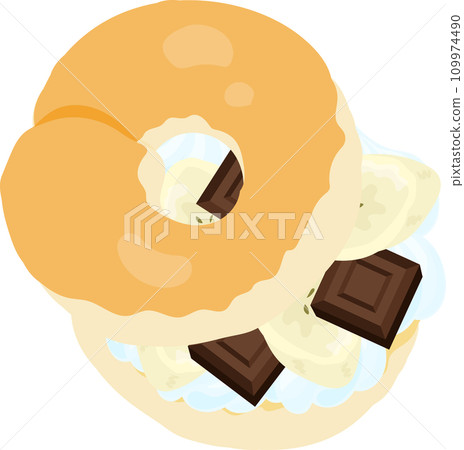 Icon of a cute and delicious bagel sandwich made with banana, fresh cream, chocolate, etc. Icon of a cute and delicious bagel sandwich made with banana, fresh cream, chocolate, etc. 109974490