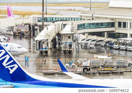 沖繩縣那霸市雨天機場地勤和客機 沖繩縣那霸市雨天機場地勤和客機 109974612