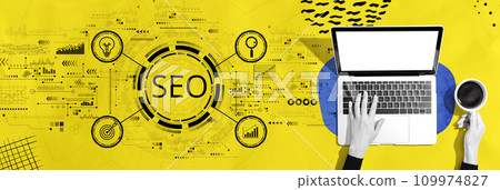 SEO concept with person using a laptop SEO concept with person using a laptop 109974827