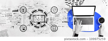 Telehealth theme with person using a laptop Telehealth theme with person using a laptop 109975259