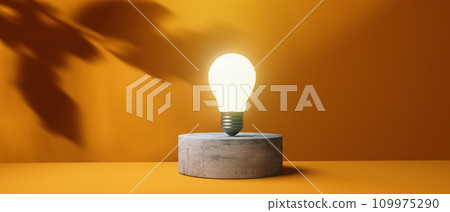 Light bulb on a podium with shadow of leaves - 3D Light bulb on a podium with shadow of leaves - 3D 109975290