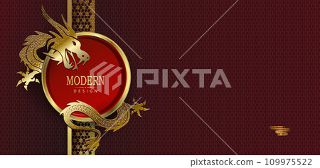 2024 Chinese New Year design with round frame and golden dragon 2024 Chinese New Year design with round frame and golden dragon 109975522