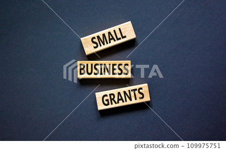 Small business grants symbol. Concept words Small business grants on wooden blocks on a beautiful black table black background. Business, finacial and small business grants concept. 109975751