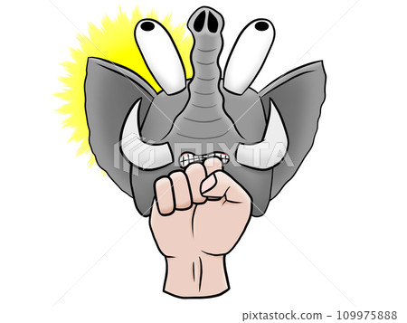 Elephant eating uppercut_with fist_with left flash 109975888