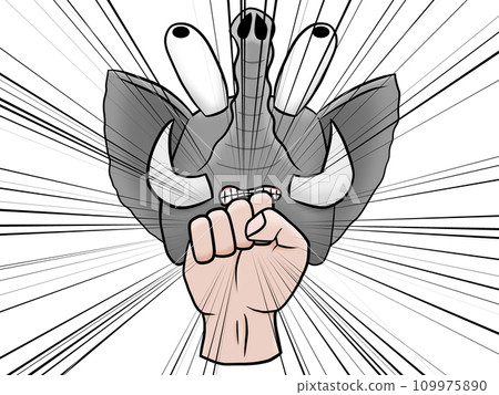 Elephant eating uppercut_with fist_with concentrated lines 109975890