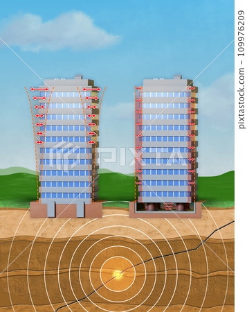 Standard and antiseismic building during an earthquake 109976209