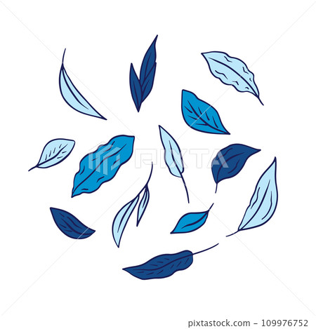 Set of leaves black line art isolated on white 109976752