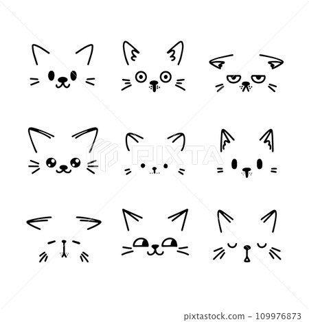 Cat faces. Cartoon hand-drawn doodle vector Cat faces. Cartoon hand-drawn doodle vector 109976873