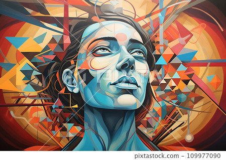 Person thoughts depicted as swirling patterns or beams of light, geometric shapes to symbolize the structure of one's thoughts Person thoughts depicted as swirling patterns or beams of light, geometric shapes to symbolize the structure of one's thoughts 109977090