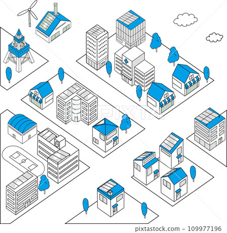 簡單城市景觀的俯視圖（藍色） 109977196