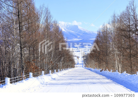 北海道上富良野鎮 Ehana 全景路冬季藍天 109977303