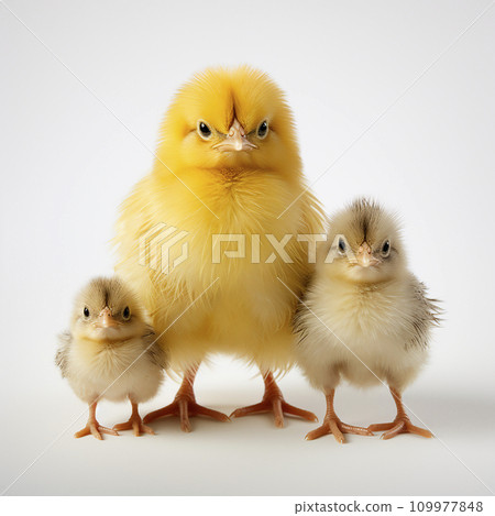 Two small chick chicks and one big one isolated - Stock