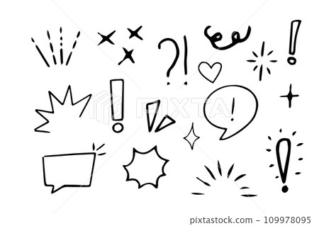 Set emotion attention elements, expressions speech bubble in comic doodle style isolated on white background Set emotion attention elements, expressions speech bubble in comic doodle style isolated on white background 109978095