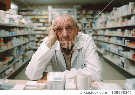 Senior male buyer shocked with expensive drugs 109978345