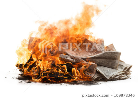 Burning newspaper with flame 109978346