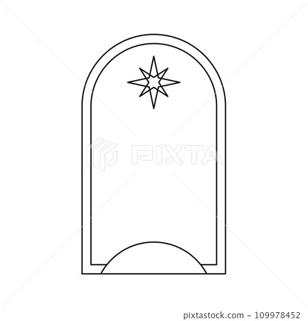 Trendy christmas winter linear arch frame with star. Modern minimalist aesthetic line element, geometric forms. Vector sparkle for social media or poster design, simple decorative boho style 109978452