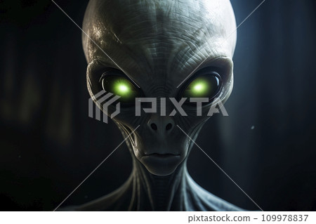 Portrait of an evil alien on a dark background. Generative AI Portrait of an evil alien on a dark background. Generative AI 109978837