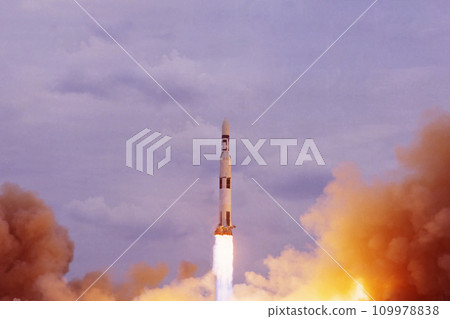 Rocket launch into space. Elements of this image furnished by NASA Rocket launch into space. Elements of this image furnished by NASA 109978838
