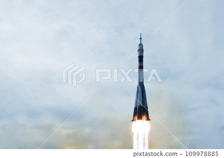 Rocket launch into space. Elements of this image furnished by NASA 109978885