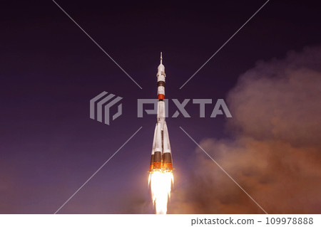 Rocket launch into space. Elements of this image furnished by NASA Rocket launch into space. Elements of this image furnished by NASA 109978888