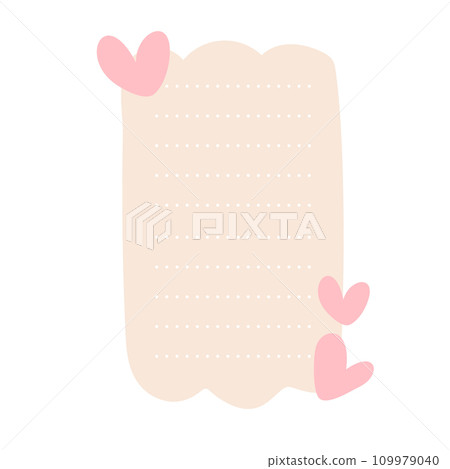 beige note paper post with hearts. Love romantic sticker on wall. Valentine greeting card, wedding, design Notepad Vector illustration beige note paper post with hearts. Love romantic sticker on wall. Valentine greeting card, wedding, design Notepad Vector illustration 109979040