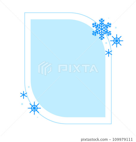 Christmas winter linear blue frame with snowflake, Modern minimalist aesthetic line elements, geometric forms. Vector sparkle for social media or poster design, simple decorative boho style border 109979111