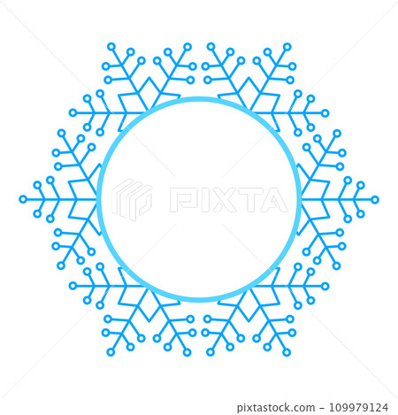 Round Vector blue Christmas winter frame made of snowflakes with place for text. Perfect copyspace for decorating social networks, photos and greeting card 109979124