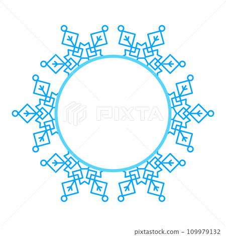 Round Vector blue Christmas winter frame made of snowflakes with place for text. Perfect copyspace for decorating social networks, photos and greeting card 109979132