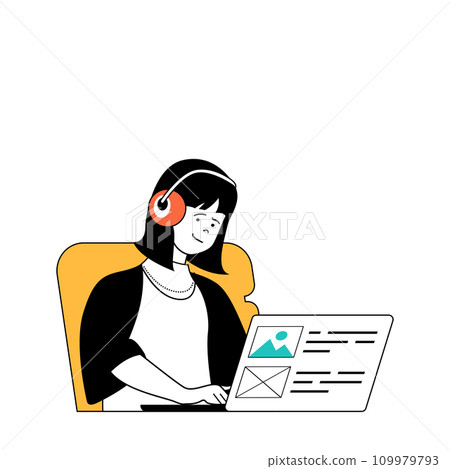 Marketing and development concept with cartoon people in flat design for web. Woman creating advertising posts for promotion brand. Vector illustration for social media banner, marketing material. Marketing and development concept with cartoon people in flat design for web. Woman creating advertising posts for promotion brand. Vector illustration for social media banner, marketing material. 109979793