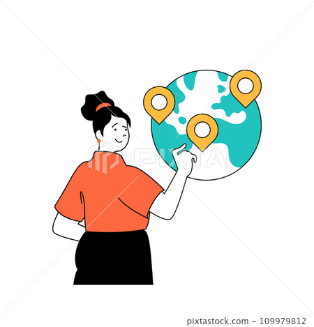 Marketing and development concept with cartoon people in flat design for web. Woman branding product and makes global online promotion. Vector illustration for social media banner, marketing material. 109979812
