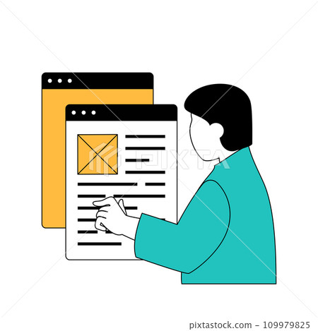 Marketing and development concept with cartoon people in flat design for web. Man creating email messages for business mailing. Vector illustration for social media banner, marketing material. Marketing and development concept with cartoon people in flat design for web. Man creating email messages for business mailing. Vector illustration for social media banner, marketing material. 109979825