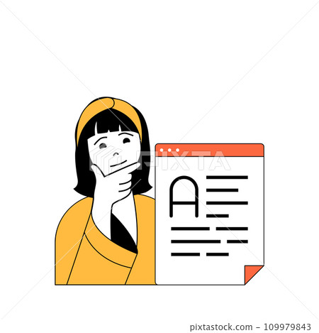 Marketing and development concept with cartoon people in flat design for web. Woman makes mailing with brand presentation and document. Vector illustration for social media banner, marketing material. 109979843