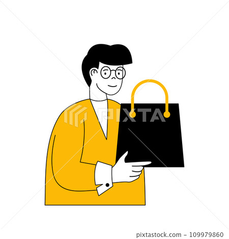 Digital business concept with cartoon people in flat design for web. Man developing online store and increases sales performance. Vector illustration for social media banner, marketing material. 109979860