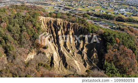 [Awa City, Tokushima Prefecture] Awa Earthen Pillar Hatodake [Aerial Photography] 109980058