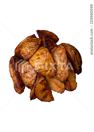 Delicious grilled potato slices with garlic, spices and herbs Delicious grilled potato slices with garlic, spices and herbs 109980099