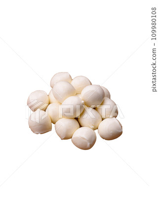 Delicious fresh mozzarella cheese in the form of small balls with salt and spices 109980108