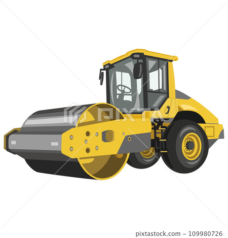 Yellow asphalt roller, steamroller, road roller vector image on white background 109980726
