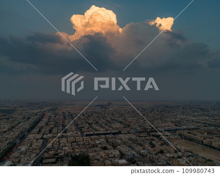 Drone shot flying. Saudi Arabia. Riyadh. Drone shot flying. Saudi Arabia. Riyadh. 109980743