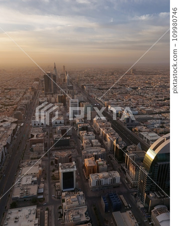 Drone shot flying. Saudi Arabia. Riyadh. Sunrise.  109980746