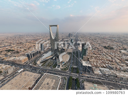 Drone shot flying. Saudi Arabia. Riyadh. Road. Day. 109980763