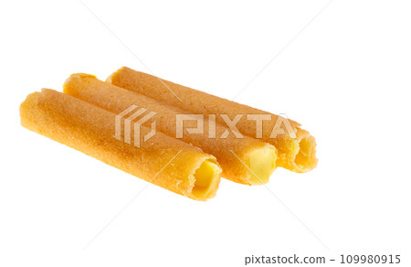 waffle rolls with lemon cream isolated waffle rolls with lemon cream isolated 109980915