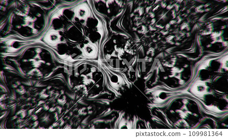 Blur ornament. Psychedelic art. Defocused black white ink flow floral fractal geometric design dark creative abstract illustration background. 109981364