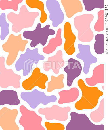 Groovy abstract background with shapeless forms vector illustration bright colors, simple layout, hand drawn minimalist style with geometry shapes trendy retro ornament for print, banner, home decor 109981582