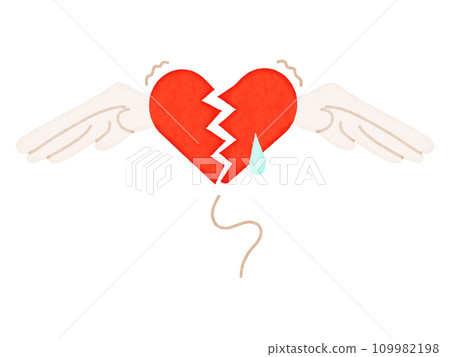 Watercolor style of a broken, trembling and crying heart flying in the sky Watercolor style of a broken, trembling and crying heart flying in the sky 109982198