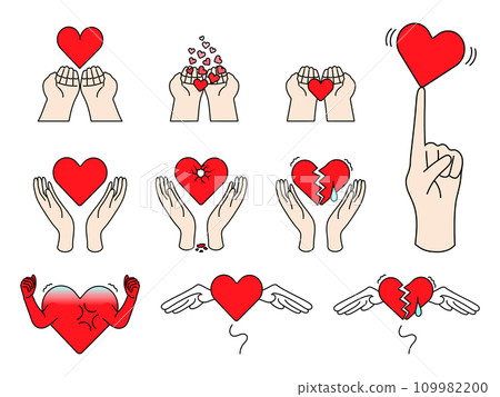 Set of line drawing hearts and hands 109982200