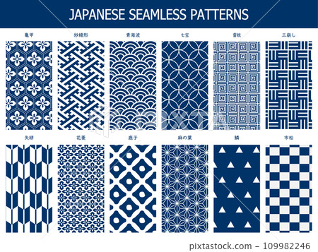 藏青色日式圖案 12 種套裝 109982246