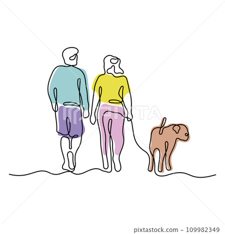 Couple walking with a dog vector illustration Couple walking with a dog vector illustration 109982349