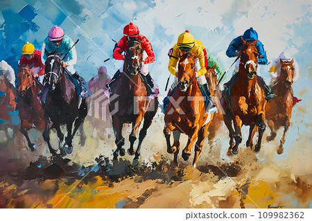 Powerful horse racing scene 109982362
