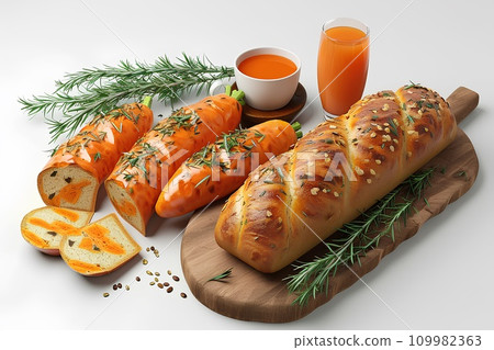 美味的早餐套餐(胡蘿蔔麵包) 美味的早餐套餐(胡蘿蔔麵包) 109982363